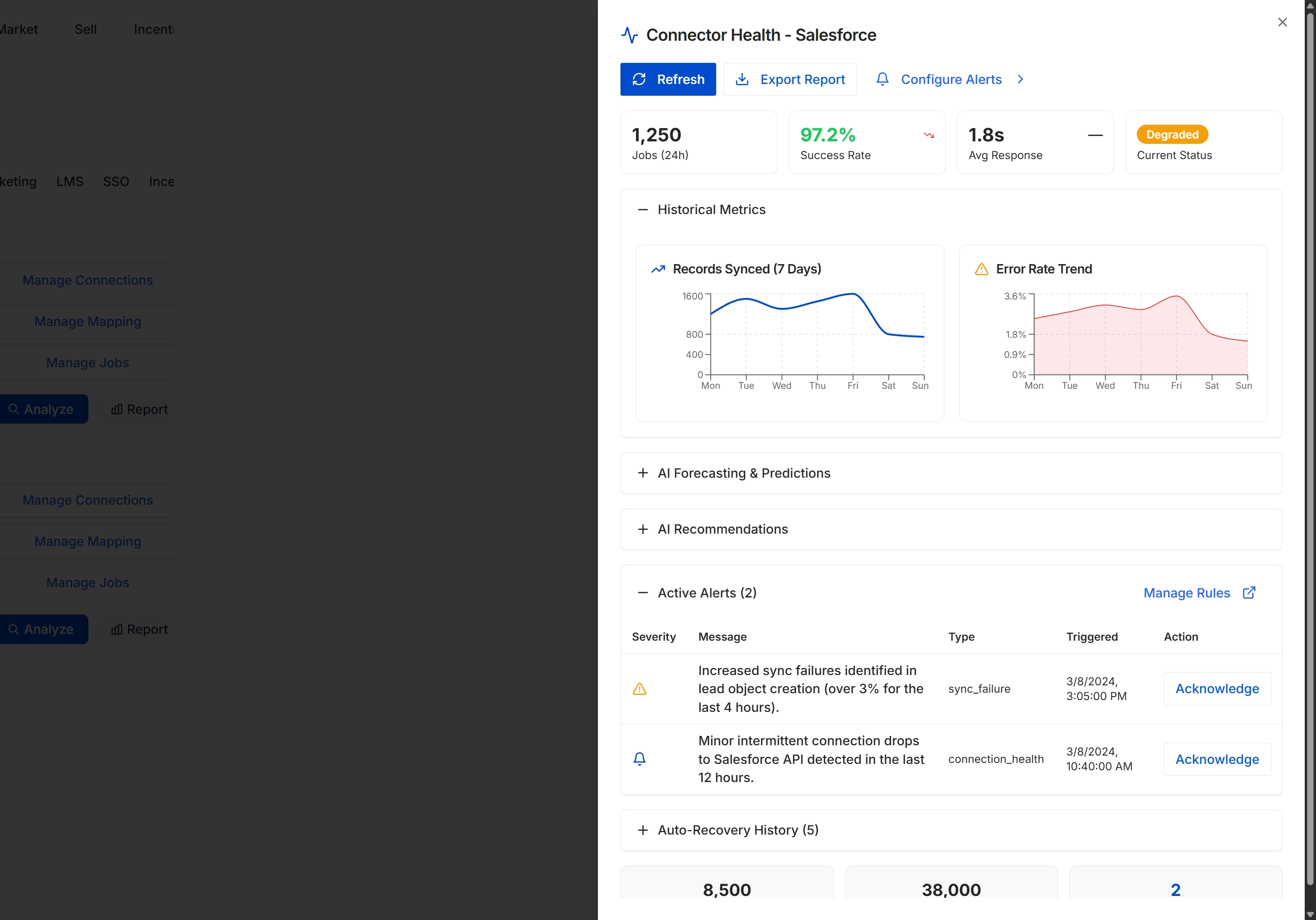 Salesforce connector health dashboard