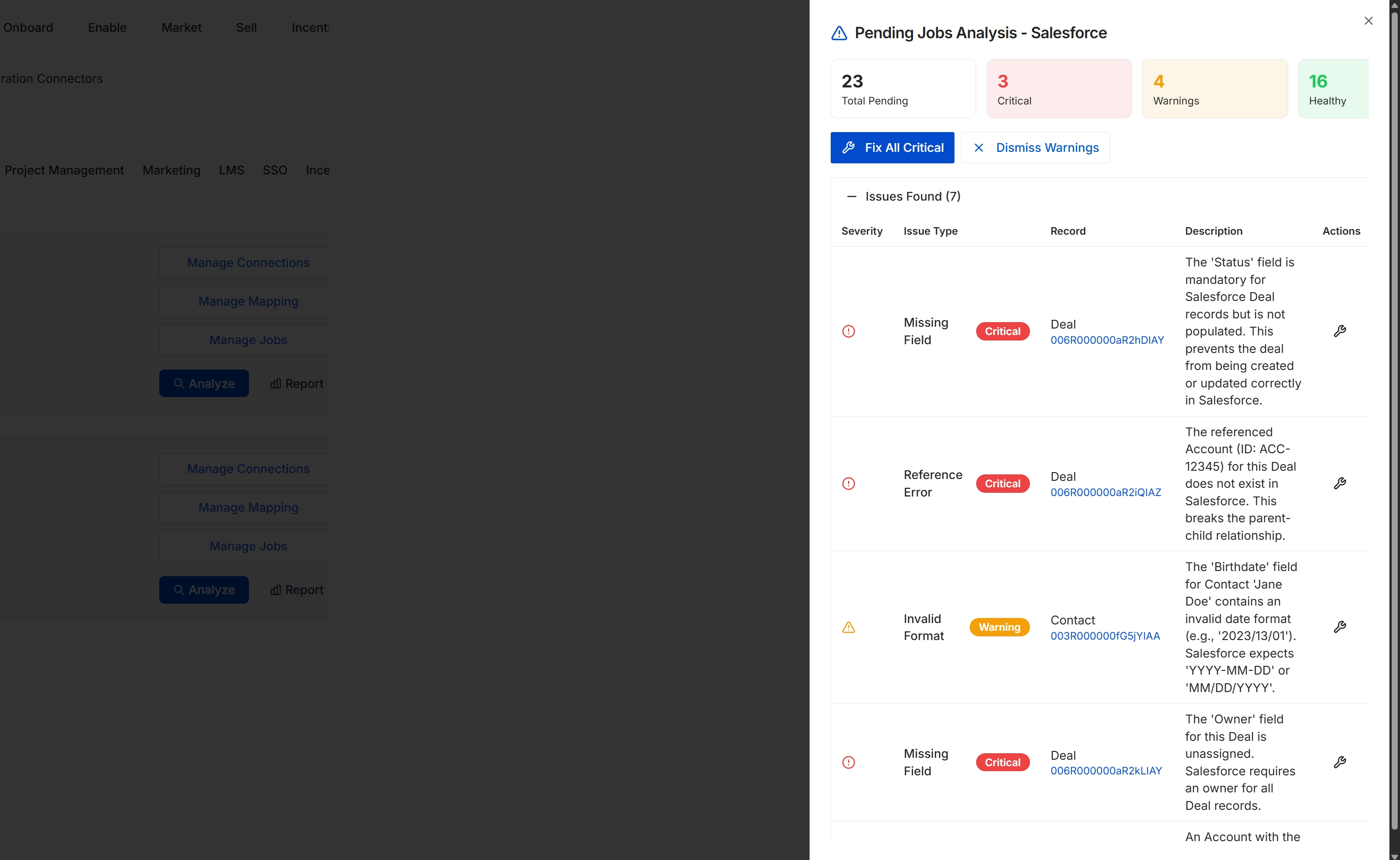 Pending integration jobs analysis for Salesforce
