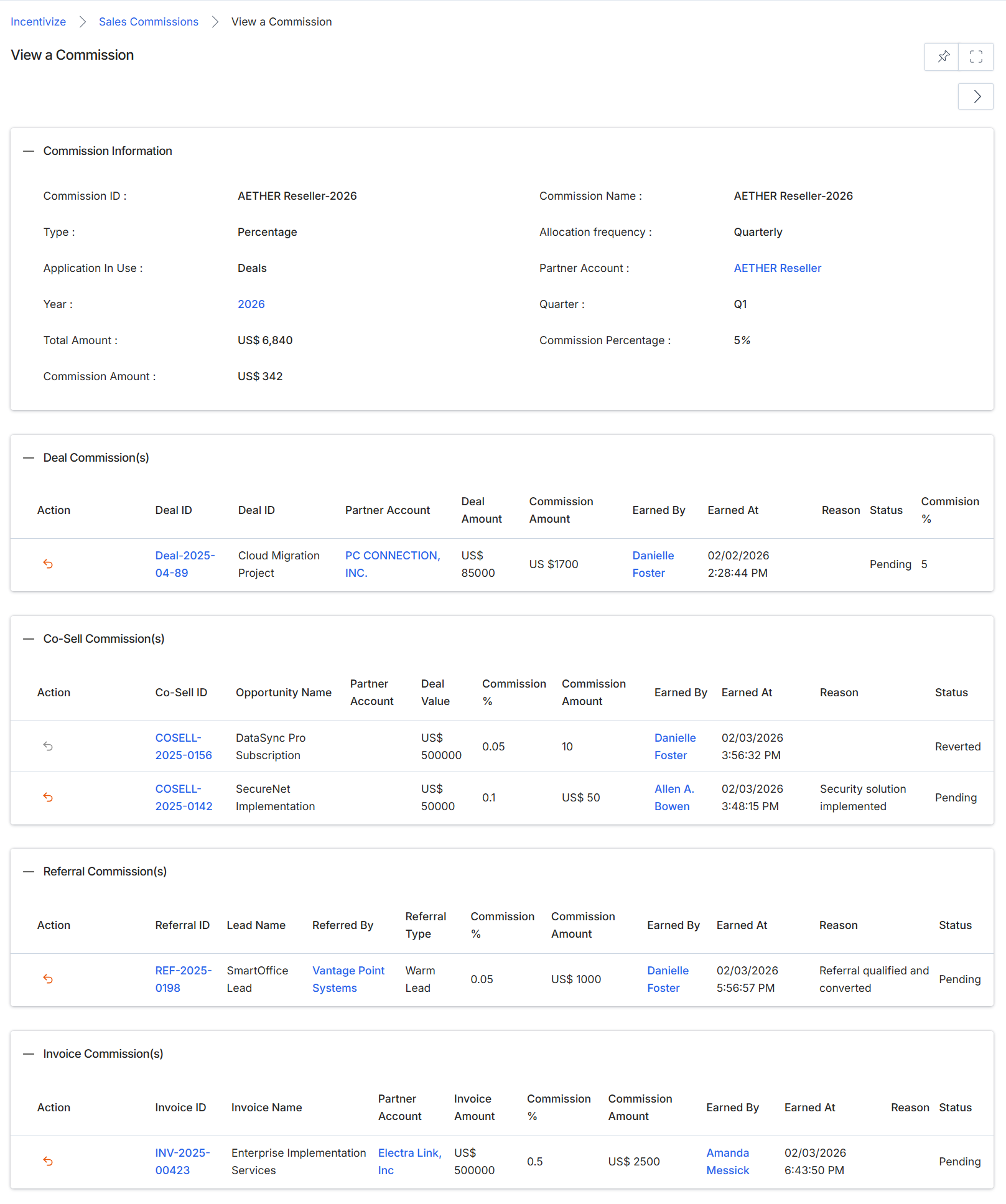 View a Commission details