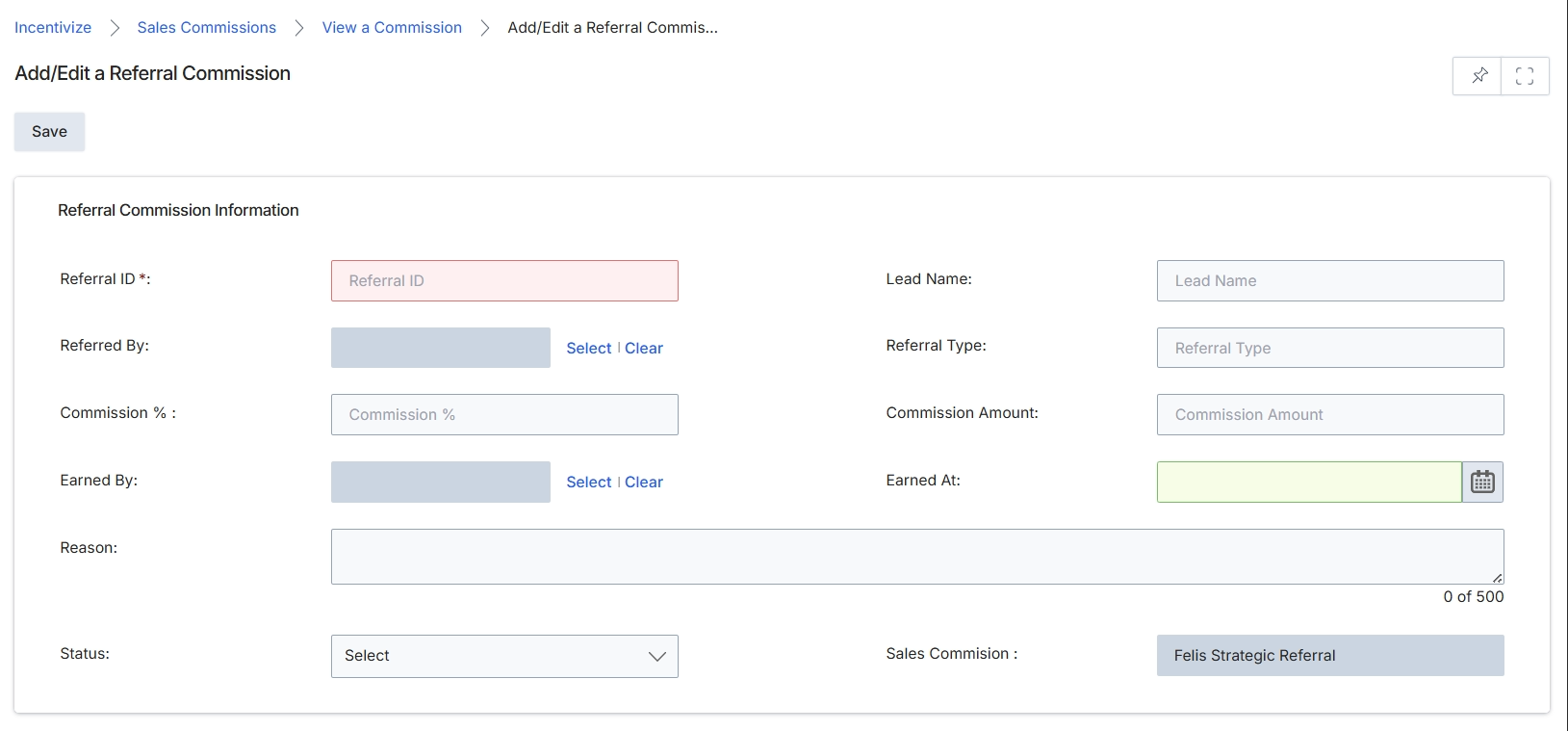 Add/Edit a Referral Commission form