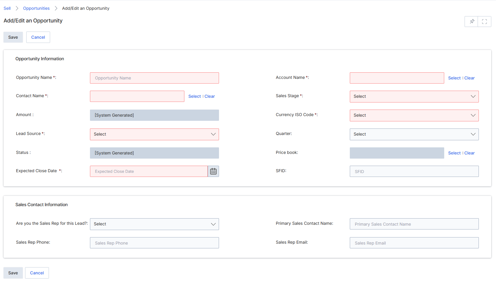 Add/Edit an Opportunity form