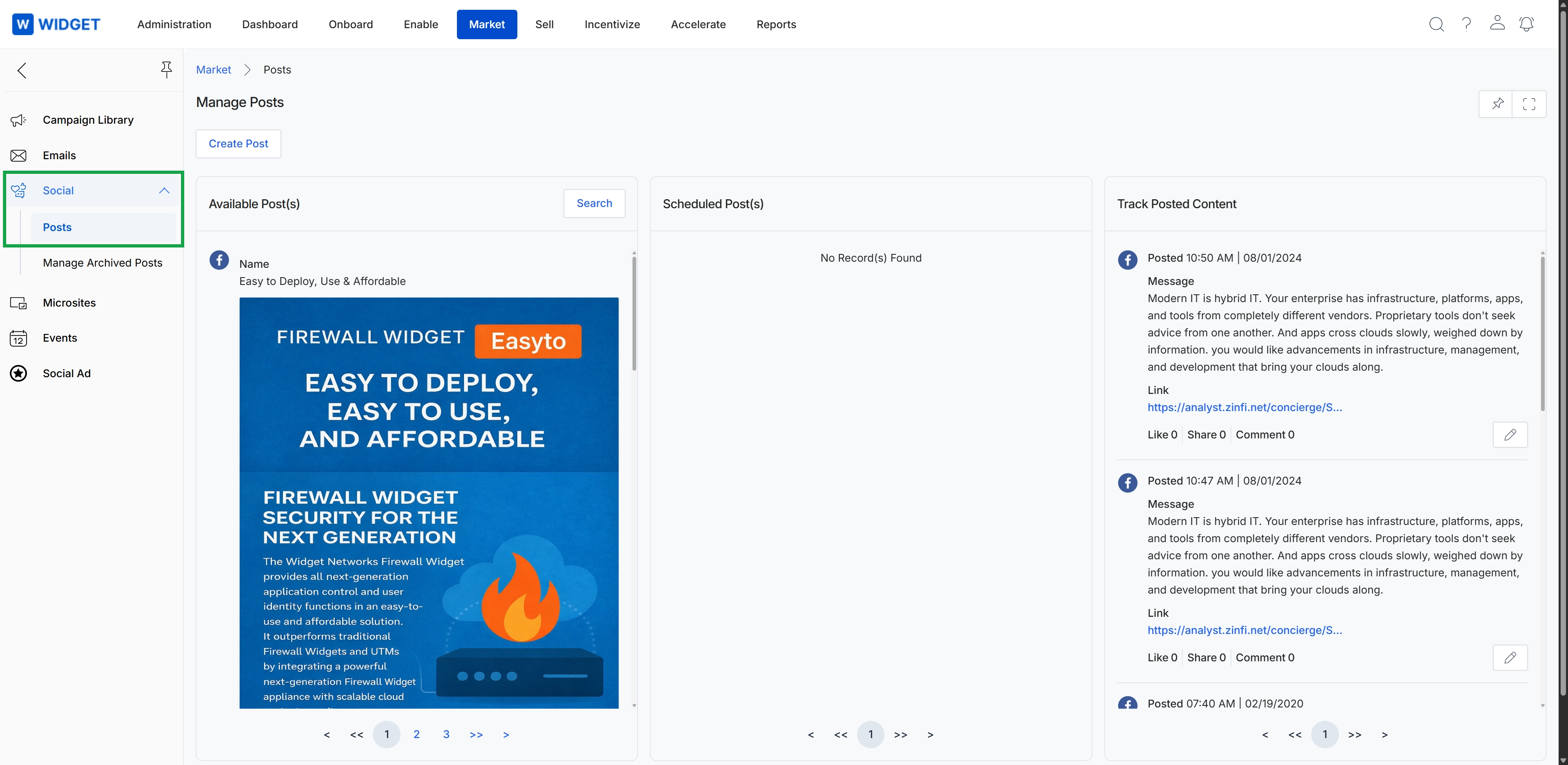 Social Syndication Management screen