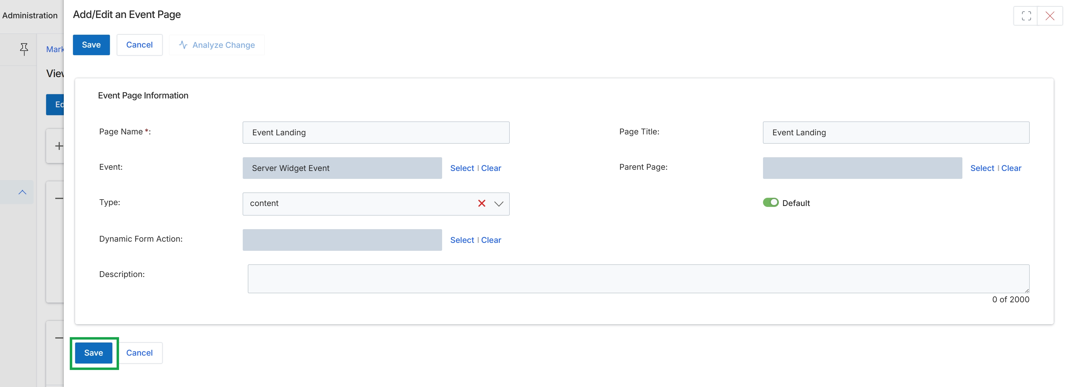 Add/Edit an Event Page form