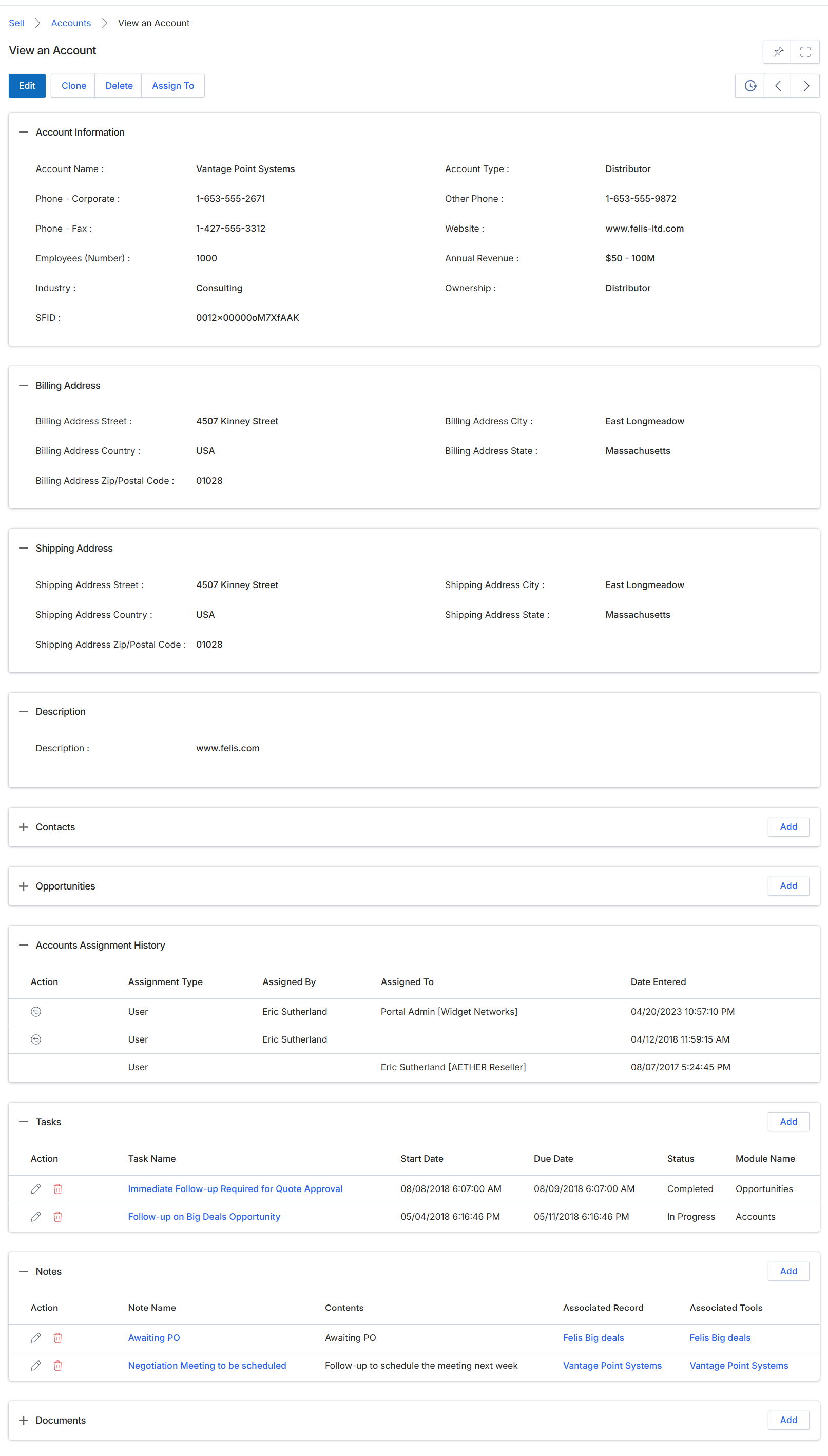 View an Account detail page