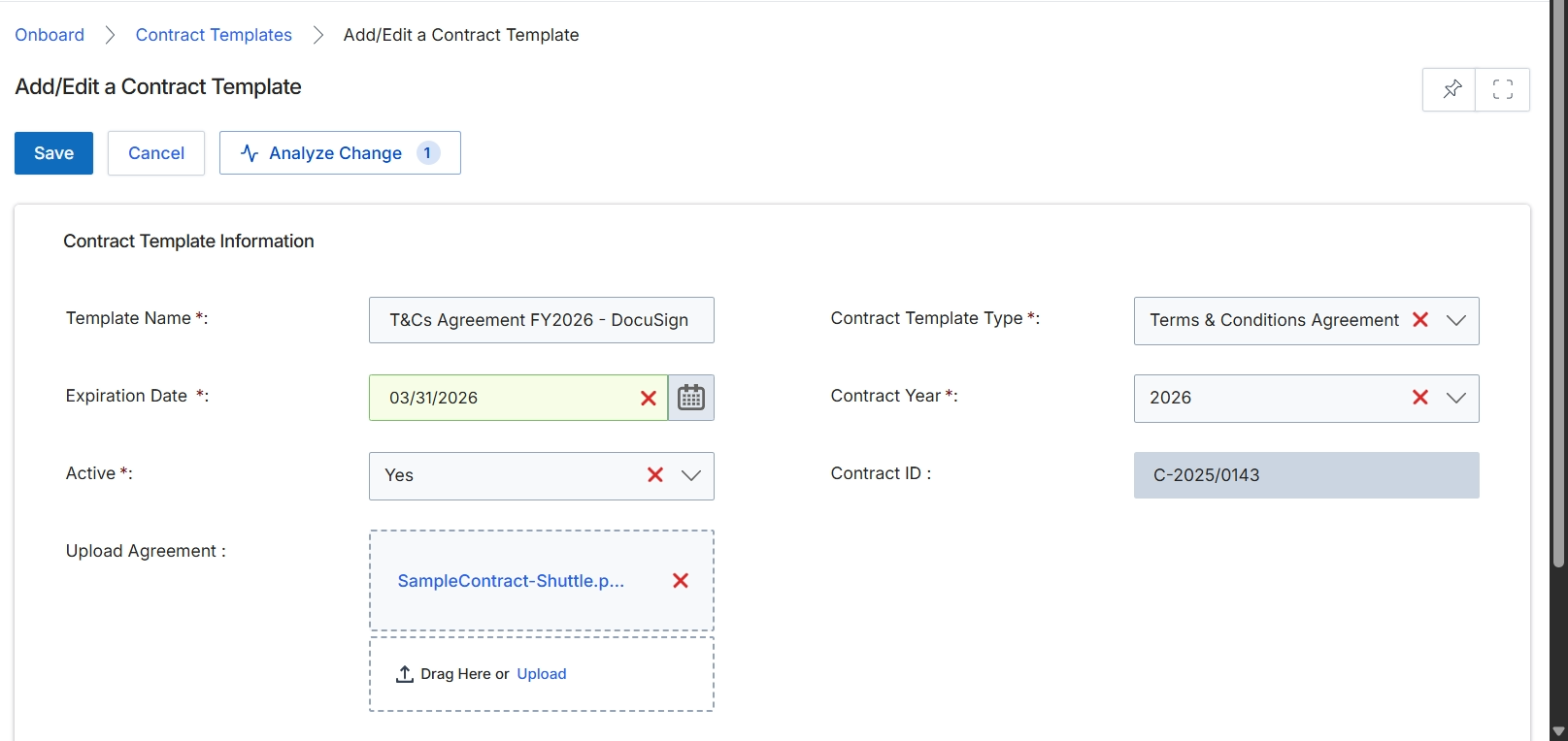 Add/Edit a Contract Template form