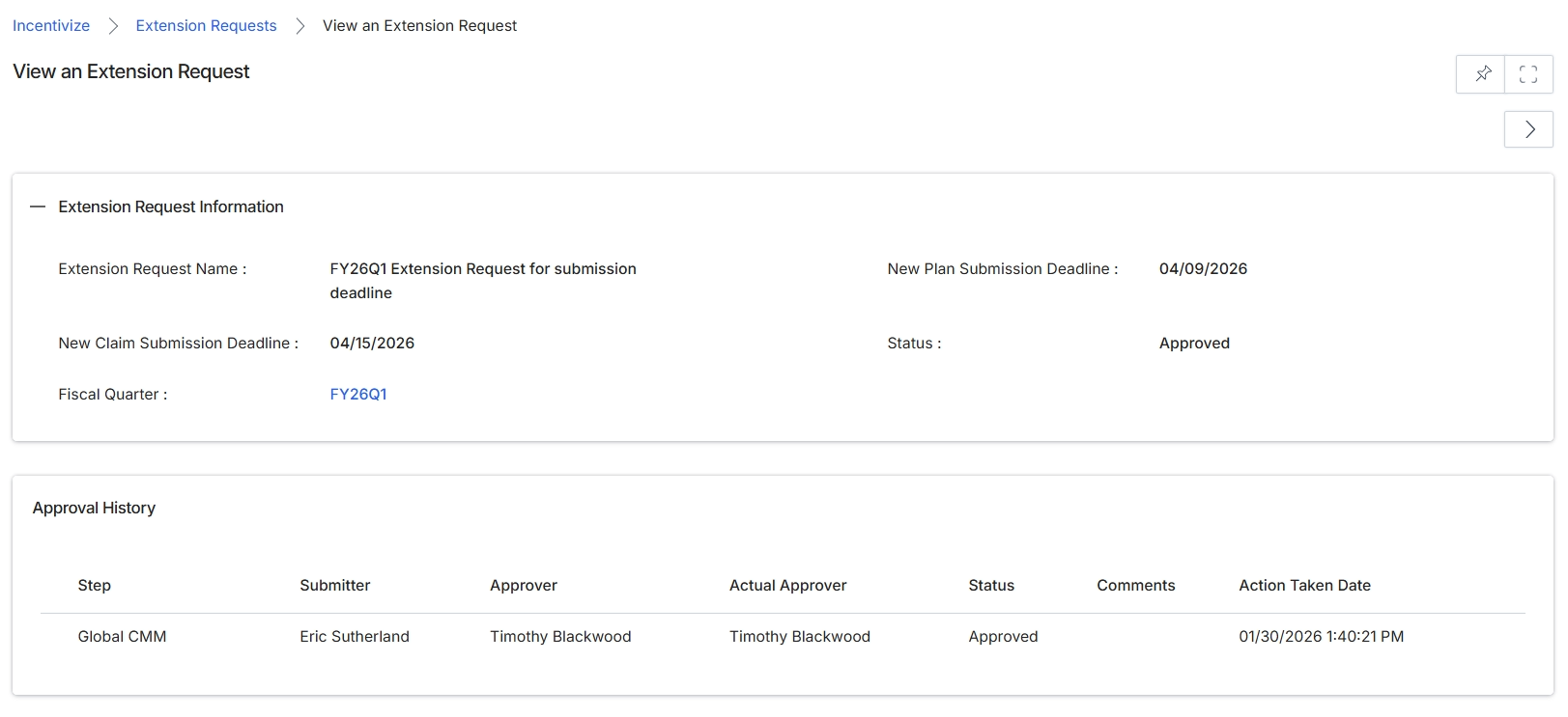 View an Extension Request details