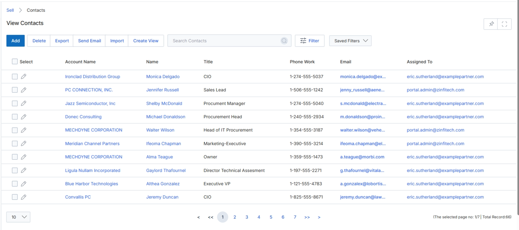 View Contacts list view