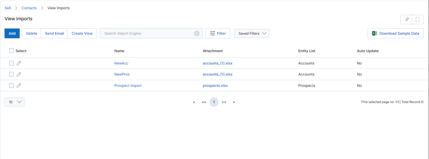 View Imports list