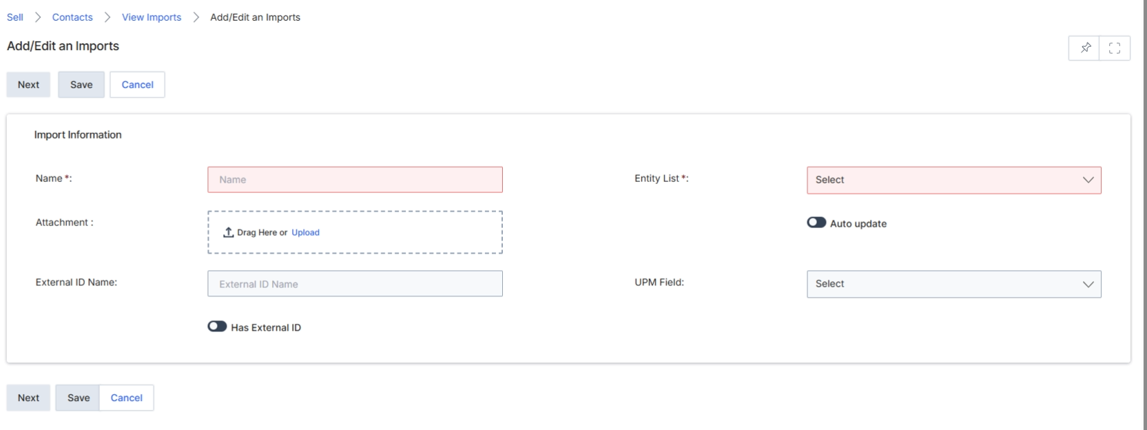 Add/Edit an Imports form