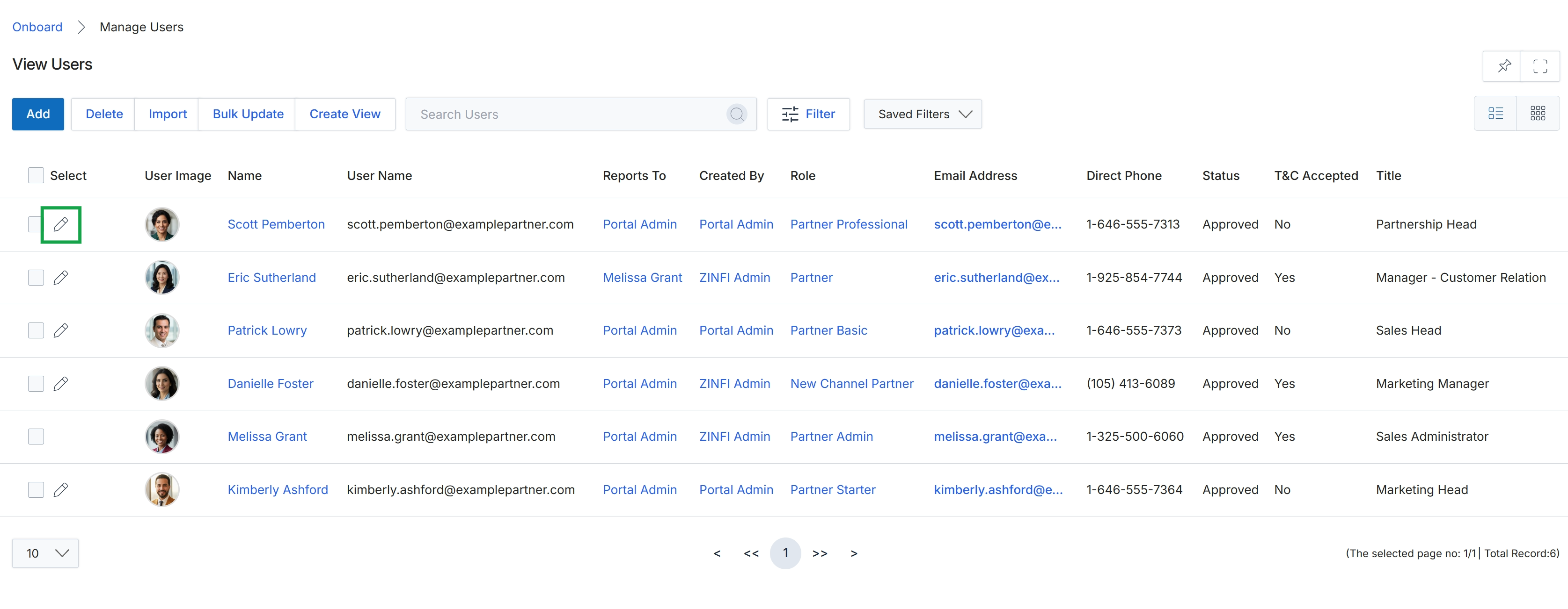 View Users list with edit icon highlighted