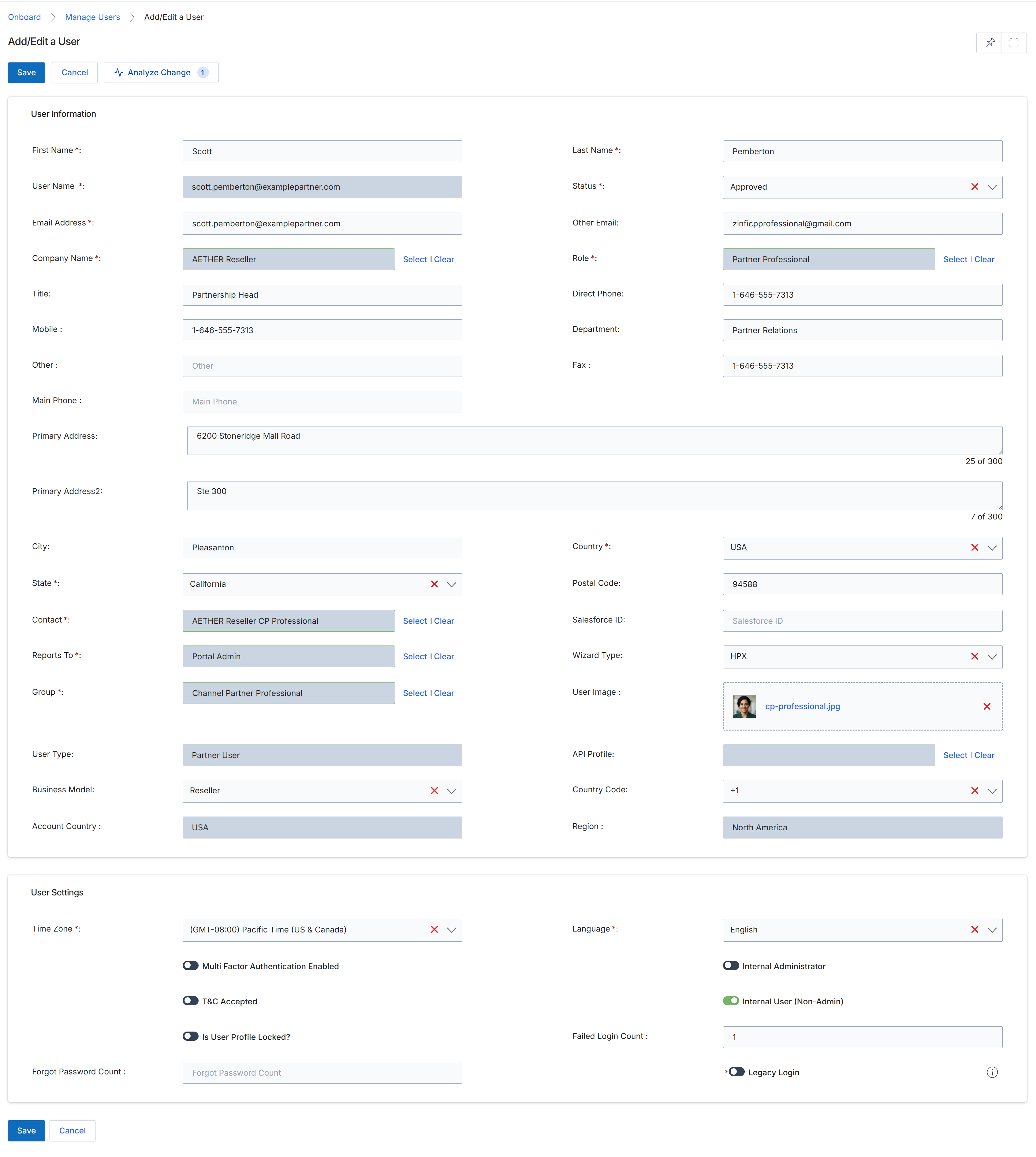 Add/Edit a User form