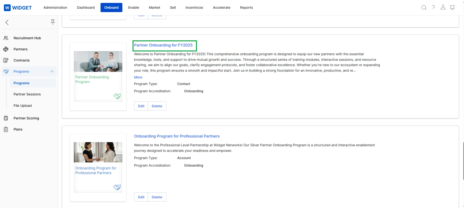 Programs list view