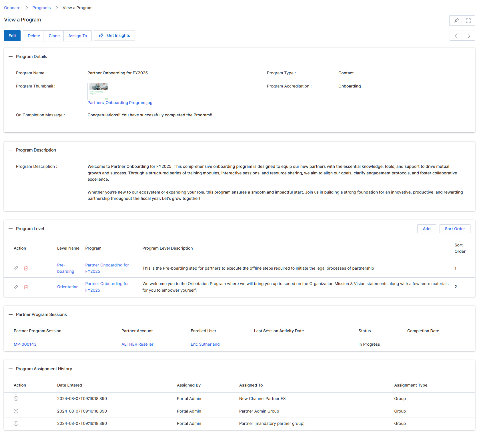 View a Program details page