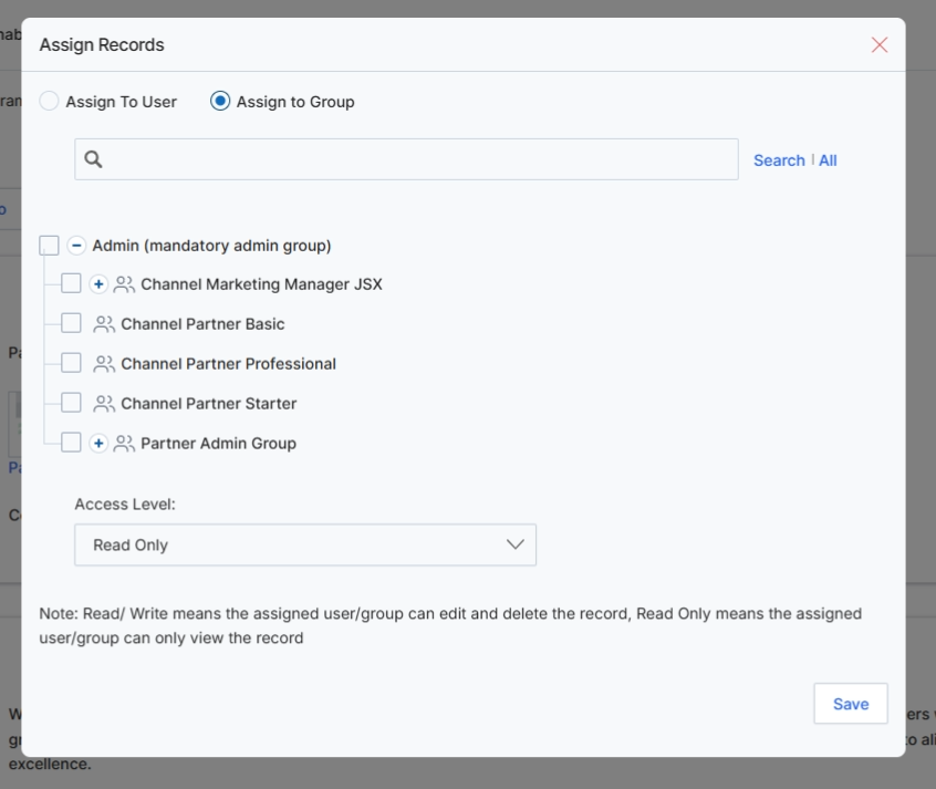Assign Records modal for Programs