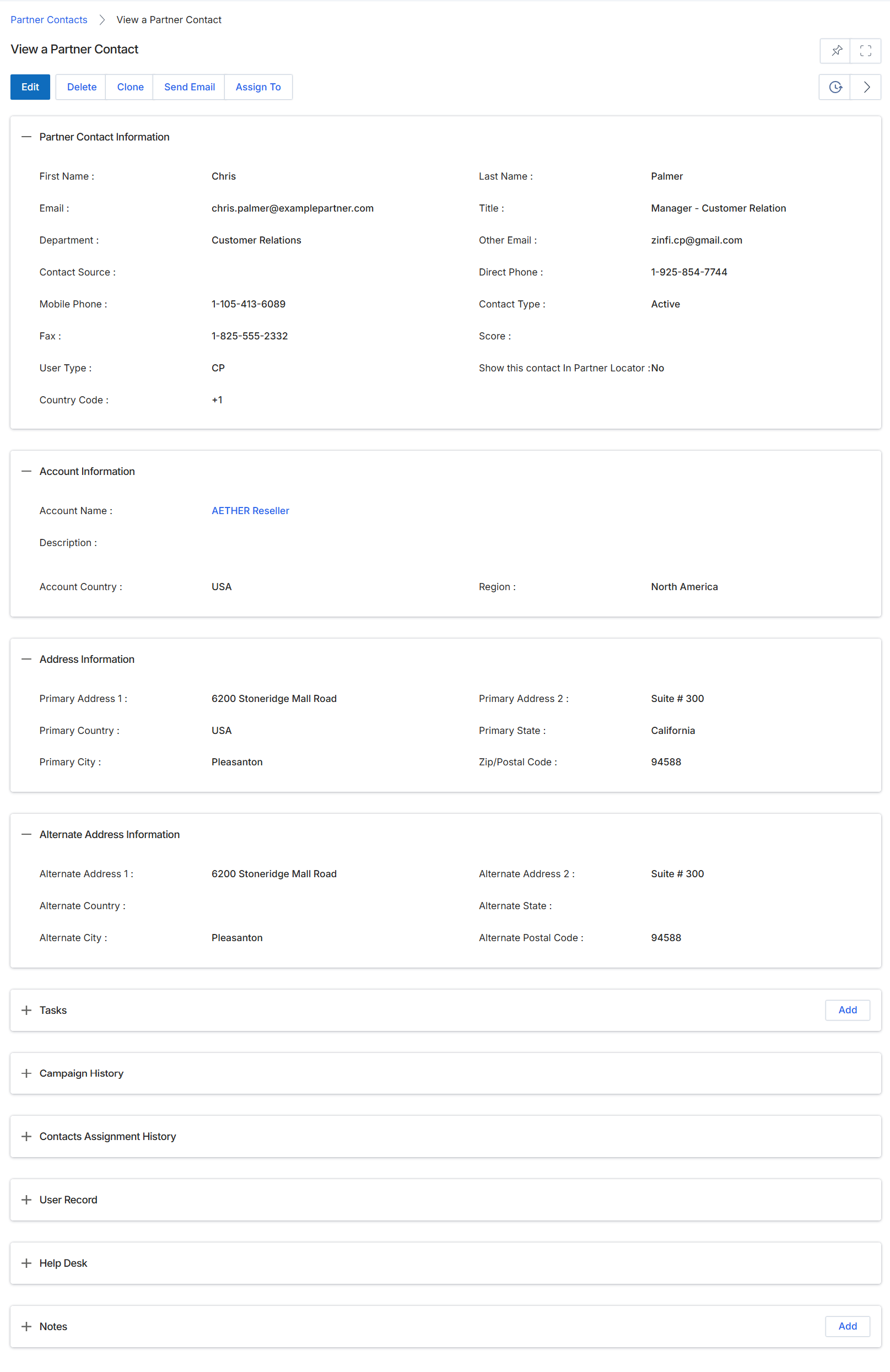 View Partner Contact details