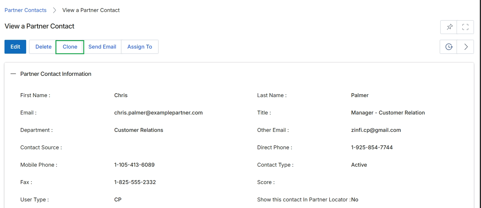 View a Partner Contact page
