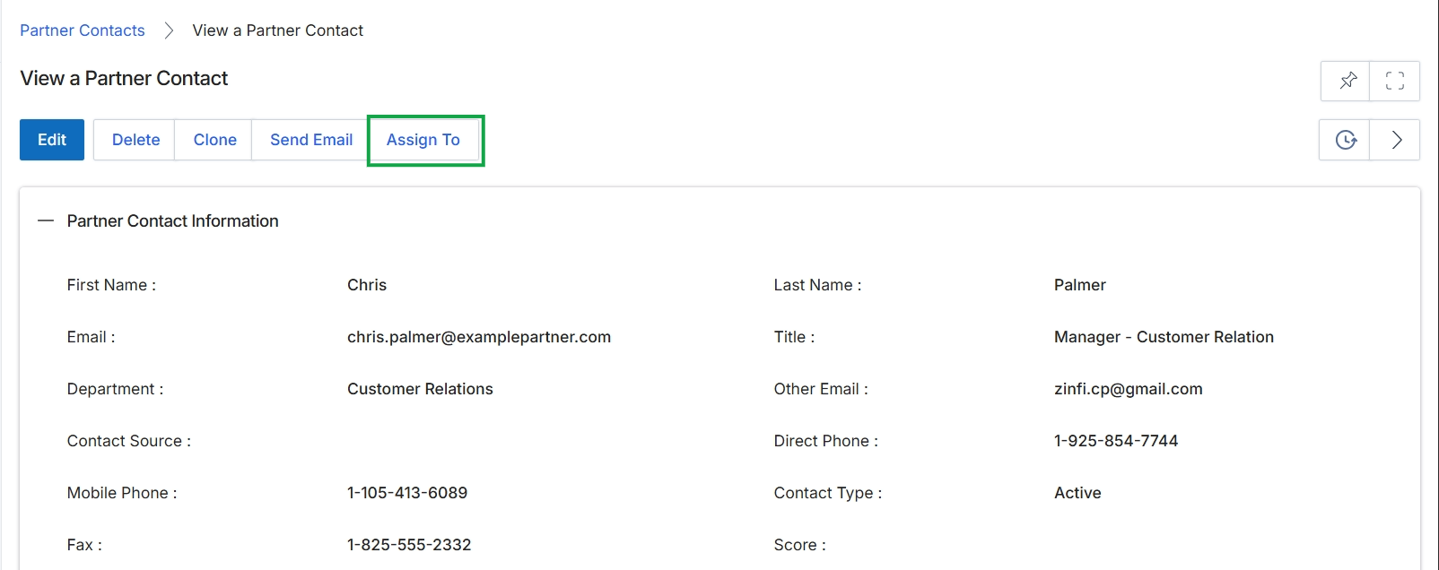 View Partner Contact page