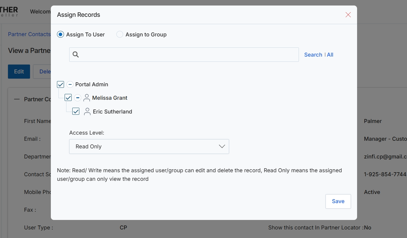 Assign Records modal