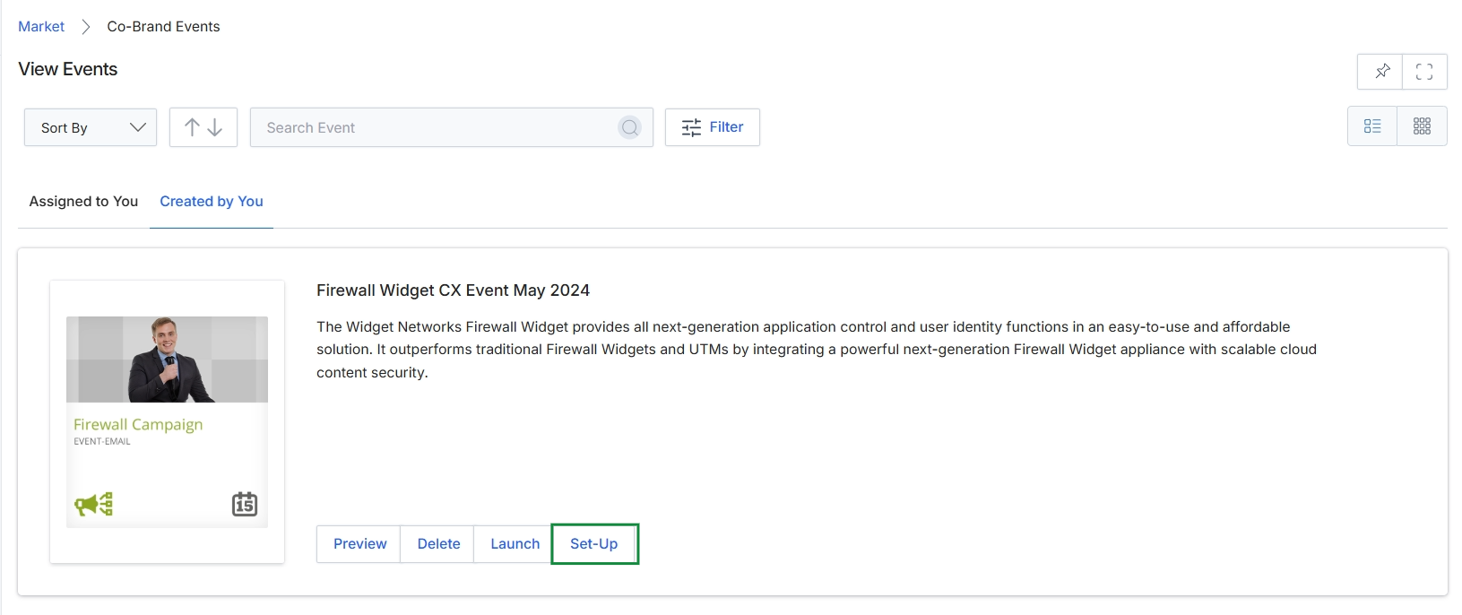 View Events list page