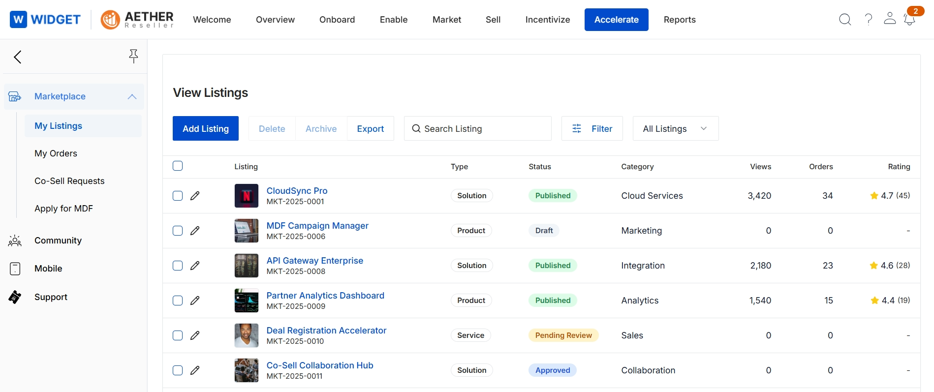 Partner co-sell marketplace listings overview