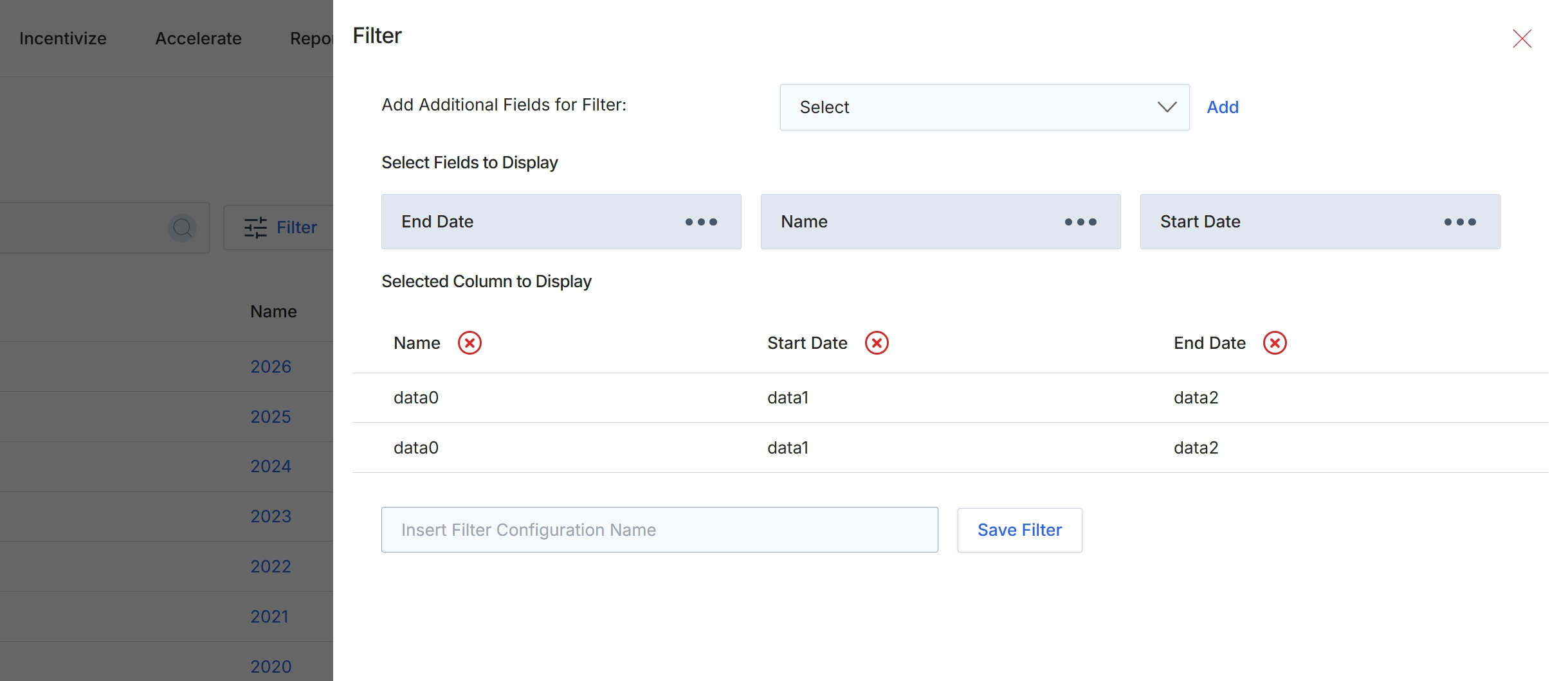 Filter configuration dialog