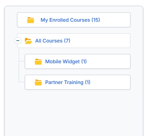 Course categories and enrolled courses list