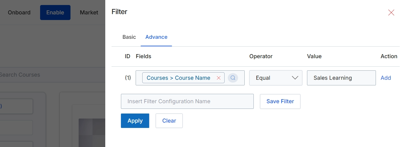 Advanced Filter dialog for Courses
