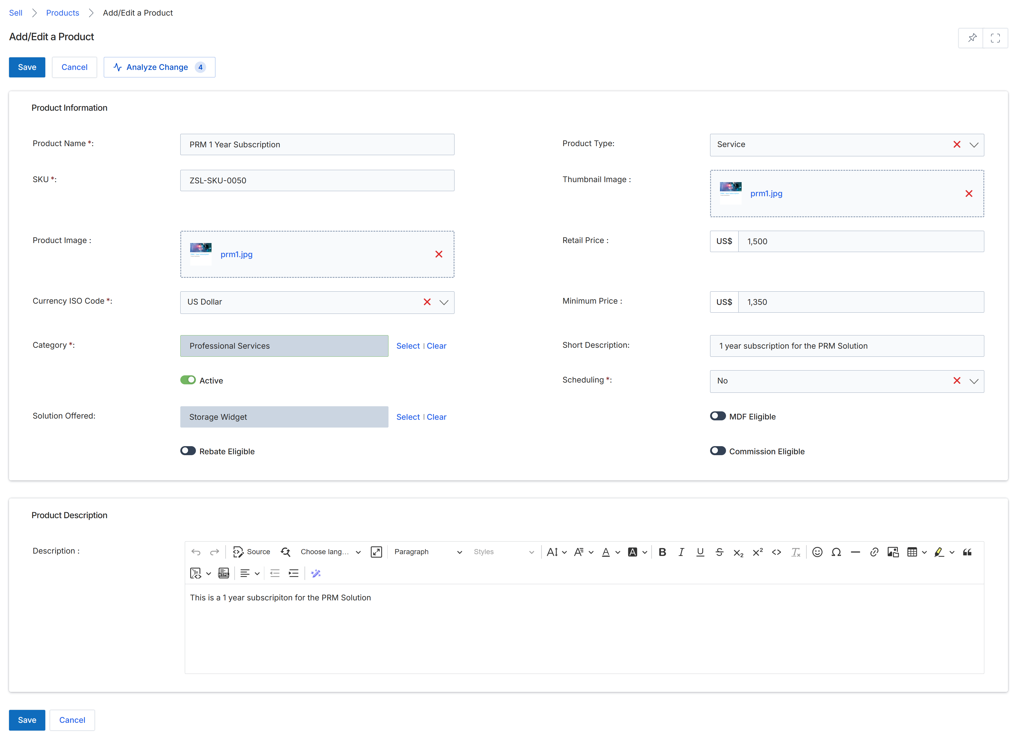 Add/Edit a Product form