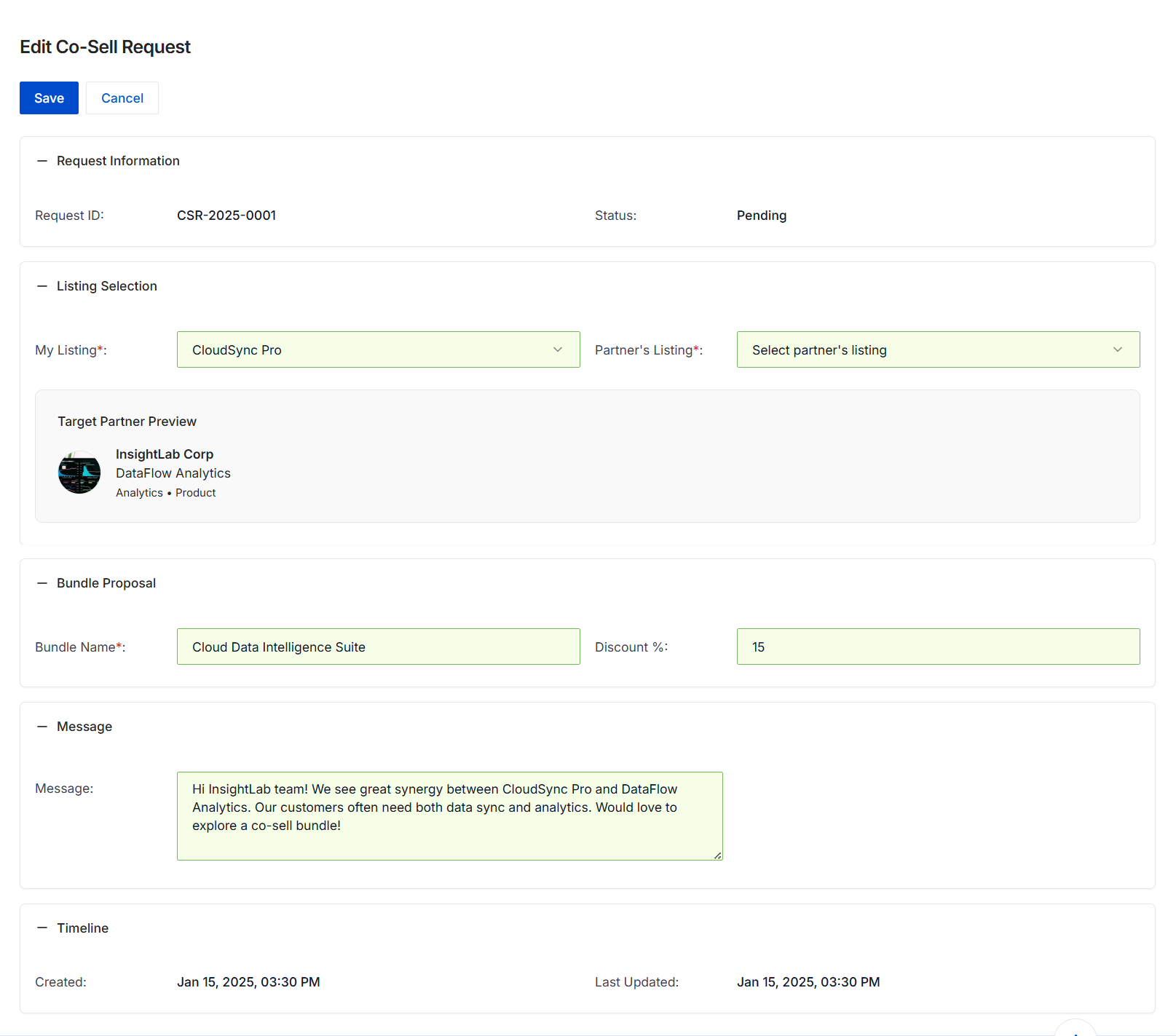 Edit Co-Sell Request form