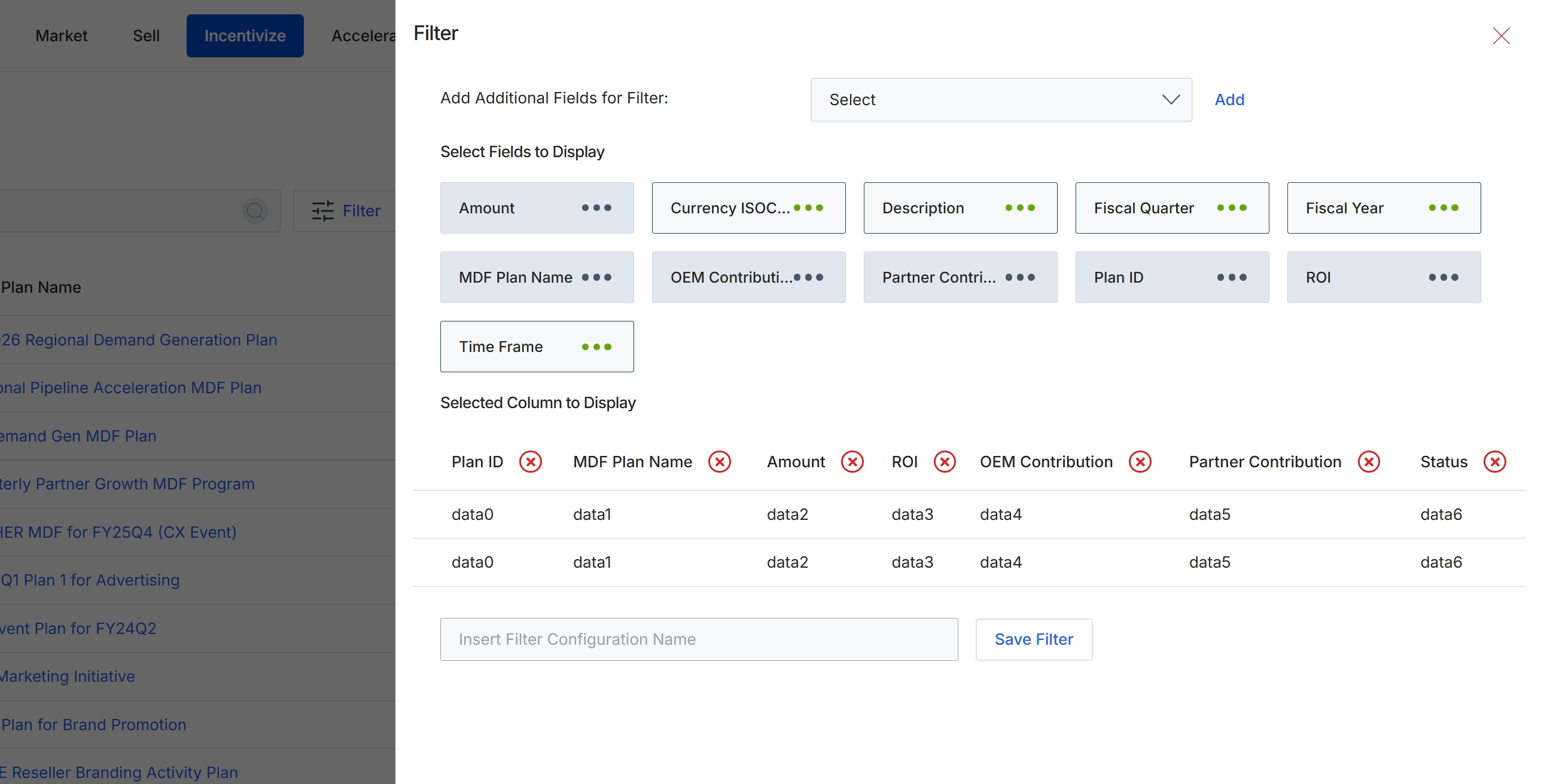 MDF Plans Filter Configuration