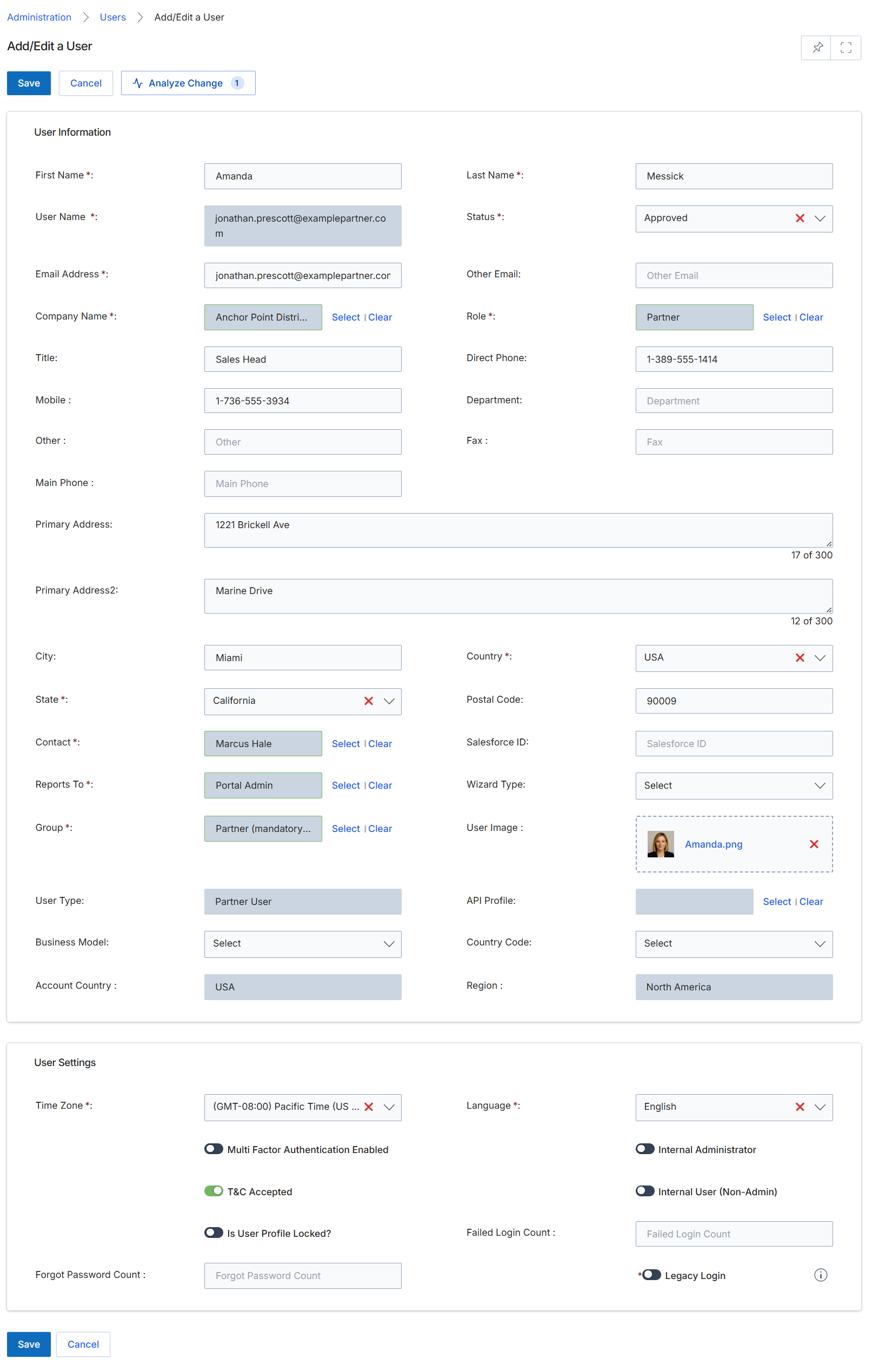 Add/Edit a User form