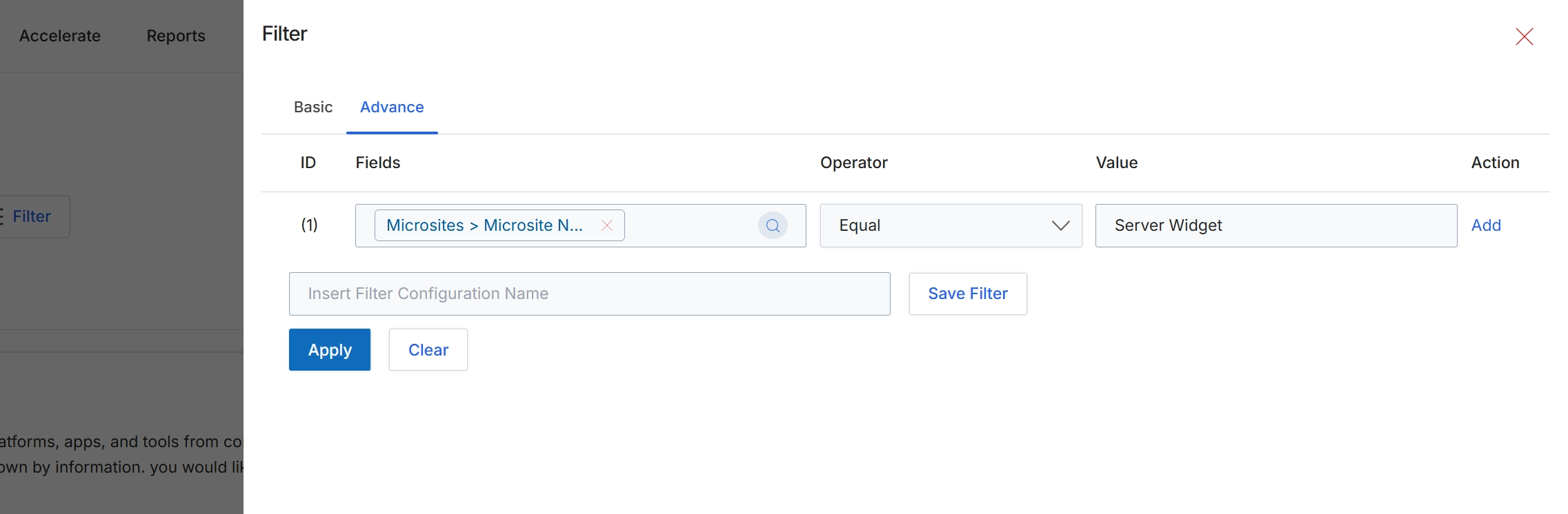 Advanced Filter dialog