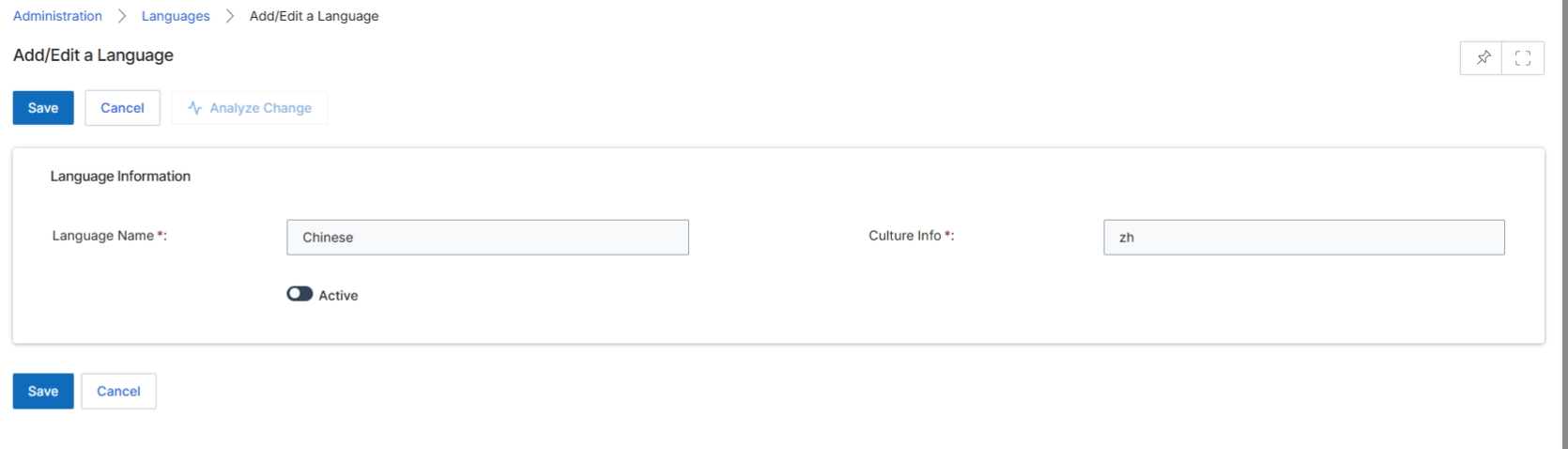 Add/Edit a Language form
