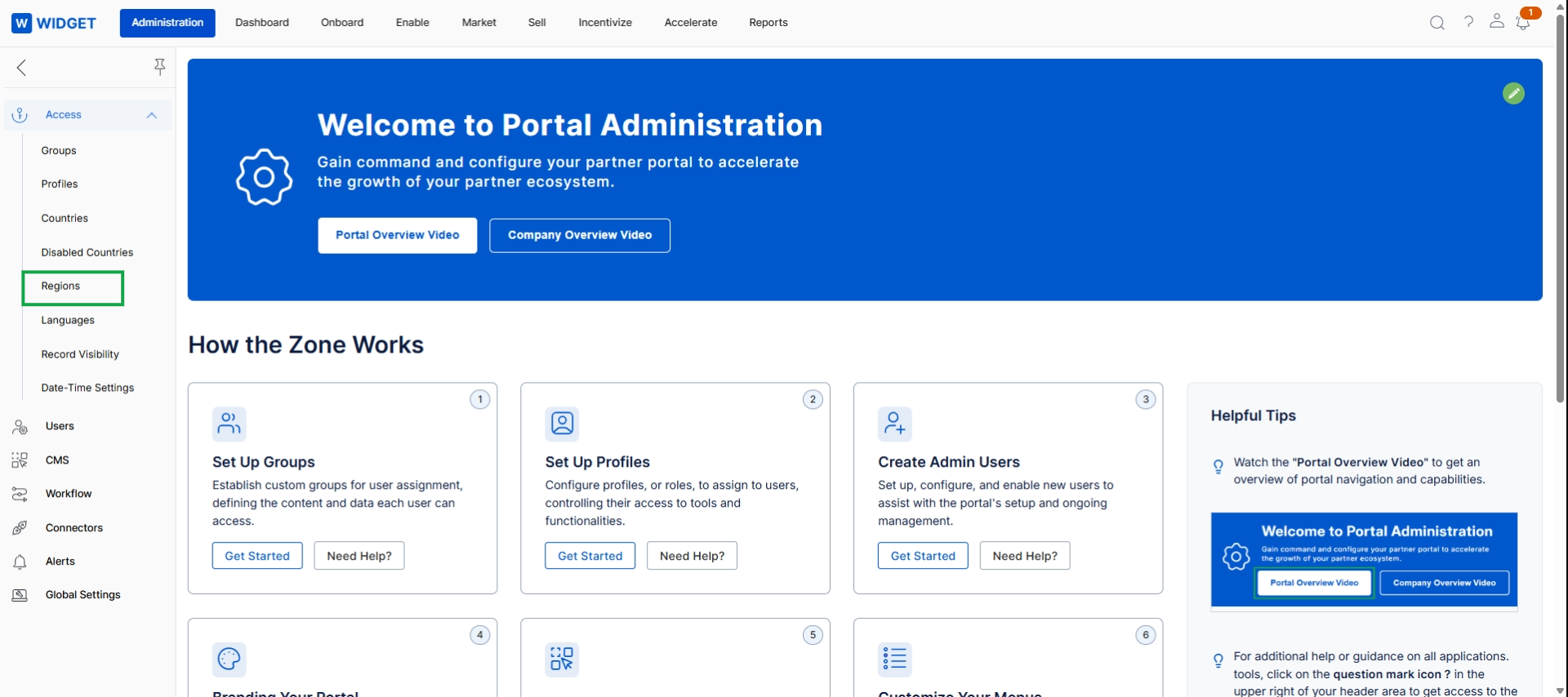 Portal Administration landing page