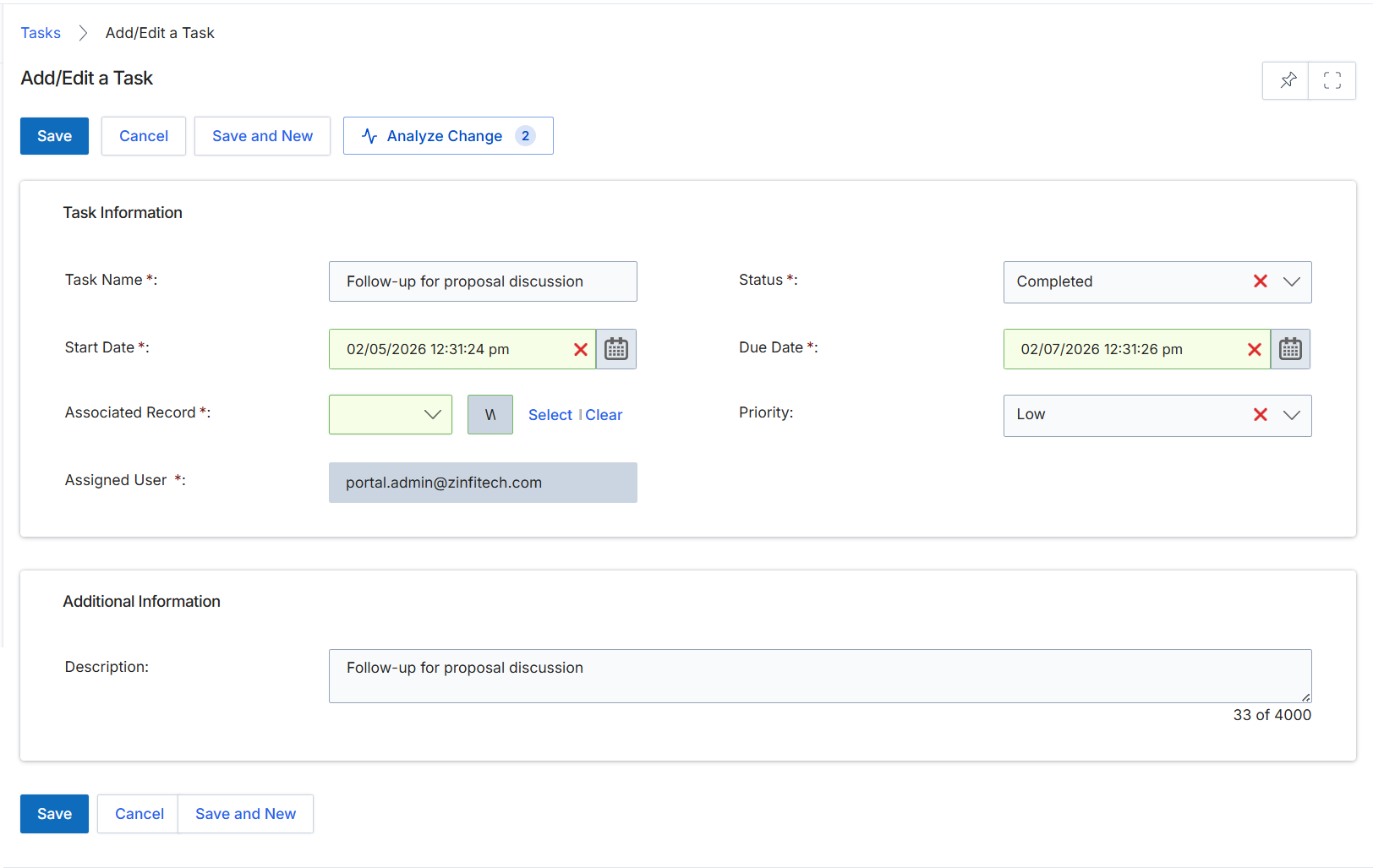 Add/Edit a Task form