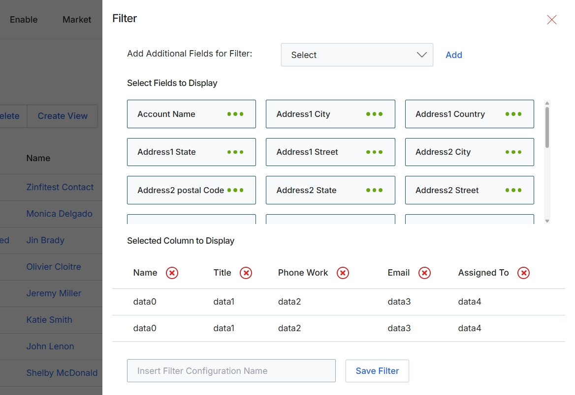 Filter configuration dialog
