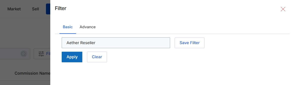 Filter dialog for Sales Commissions