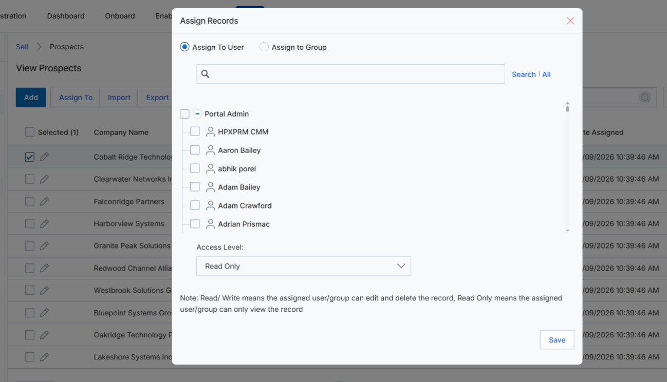 Assign Records dialog
