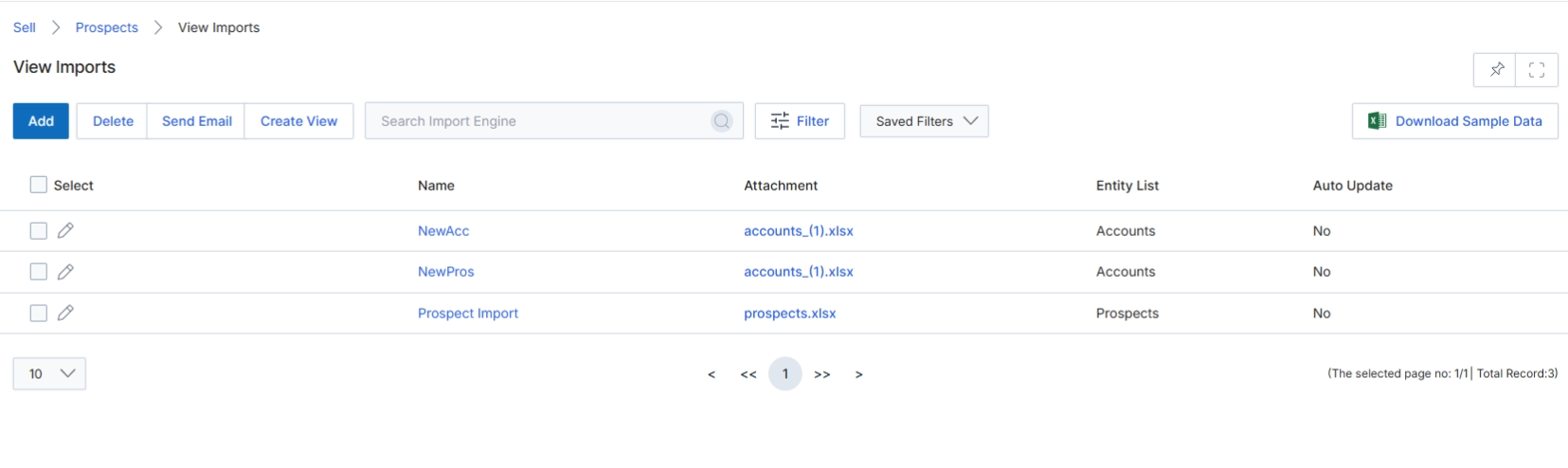 View Imports page