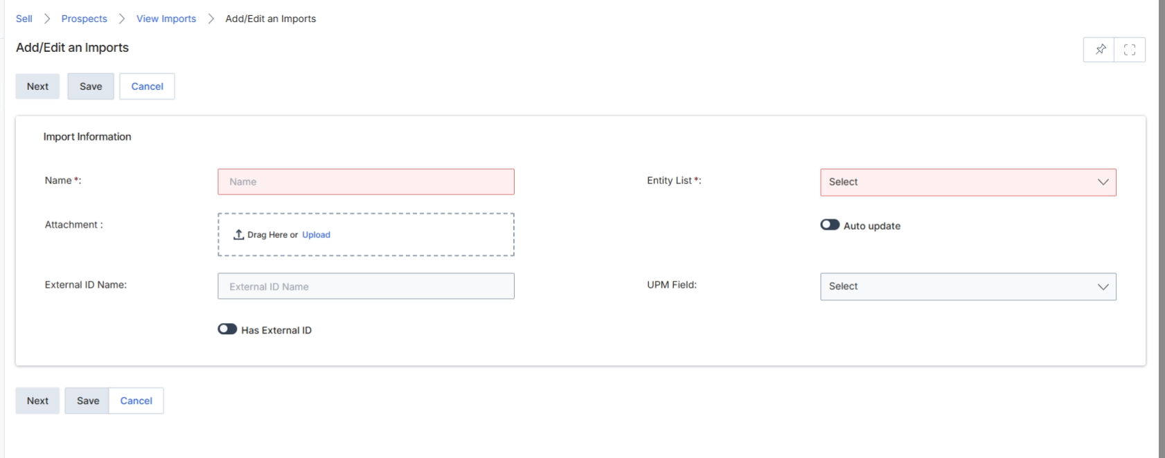 Add/Edit an Imports form