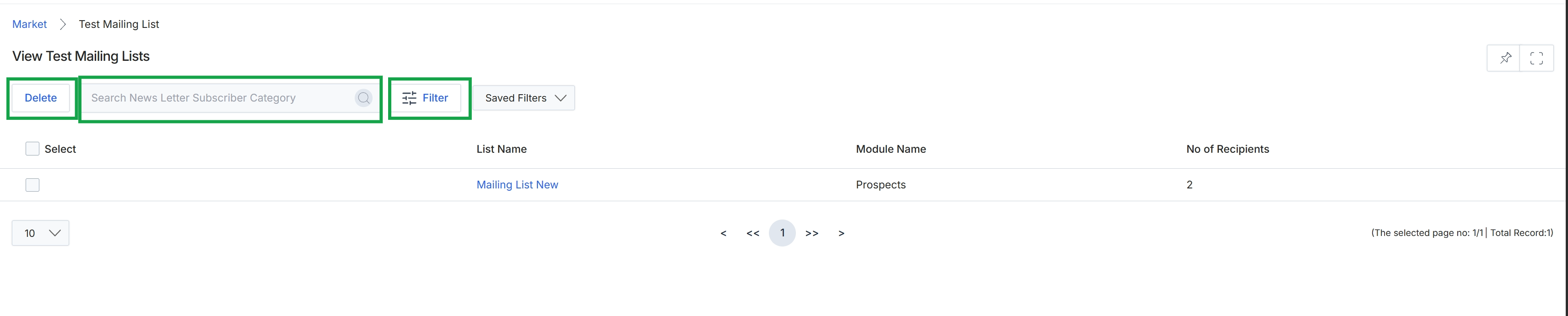 Test mailing lists overview