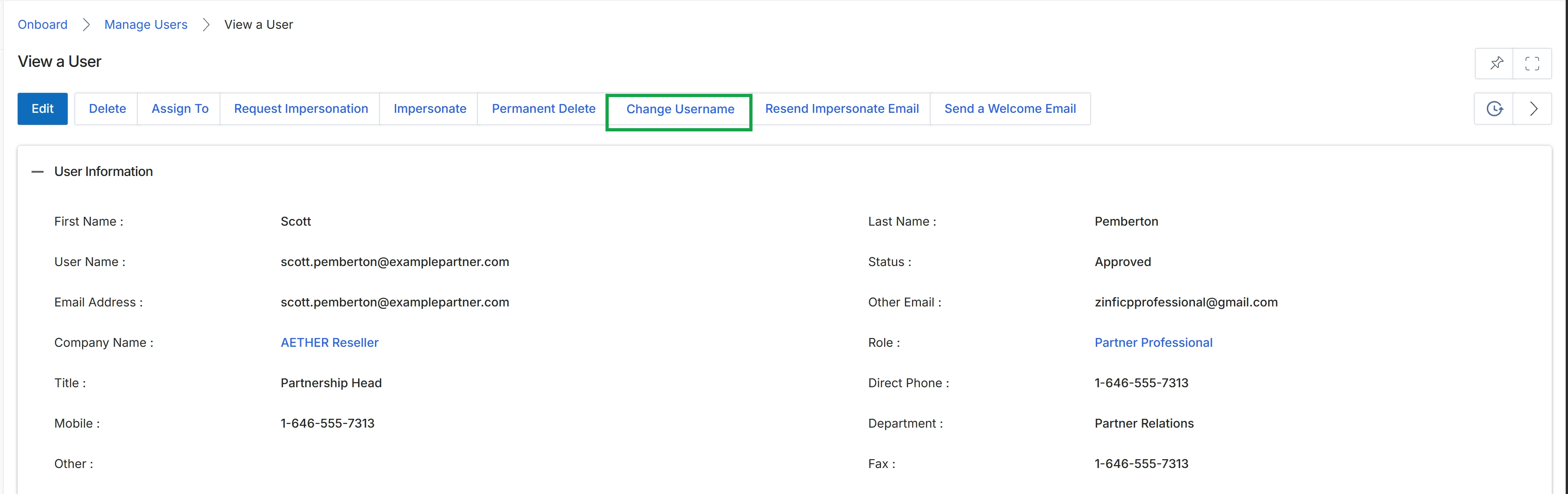User details with 'Change Username' button highlighted