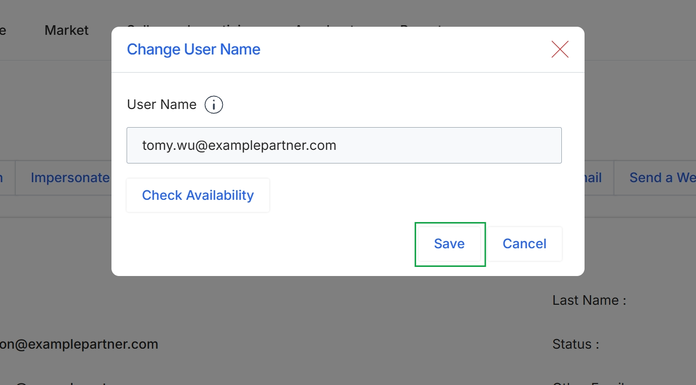 Change User Name dialog