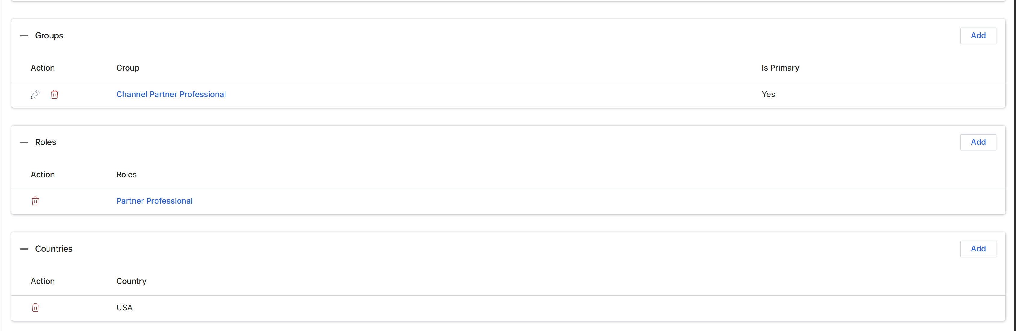 User Associations: Groups, Roles, and Countries