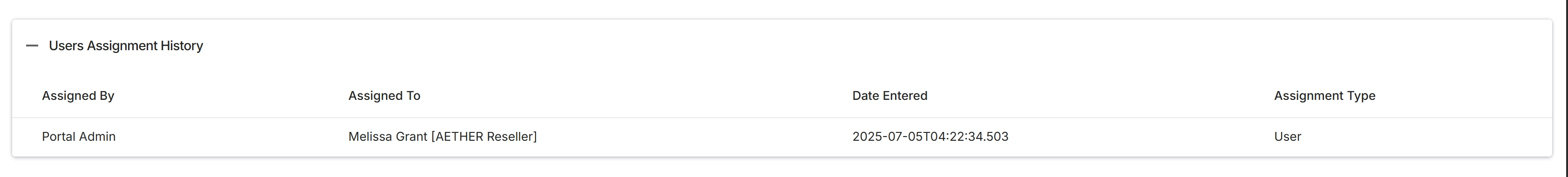 Users Assignment History table