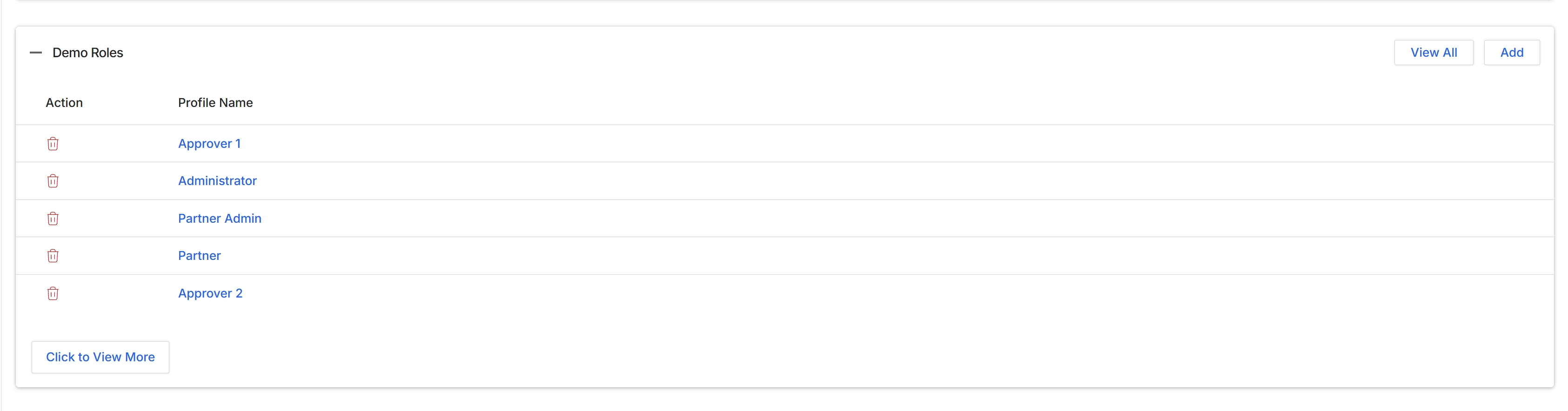 Demo Roles list view