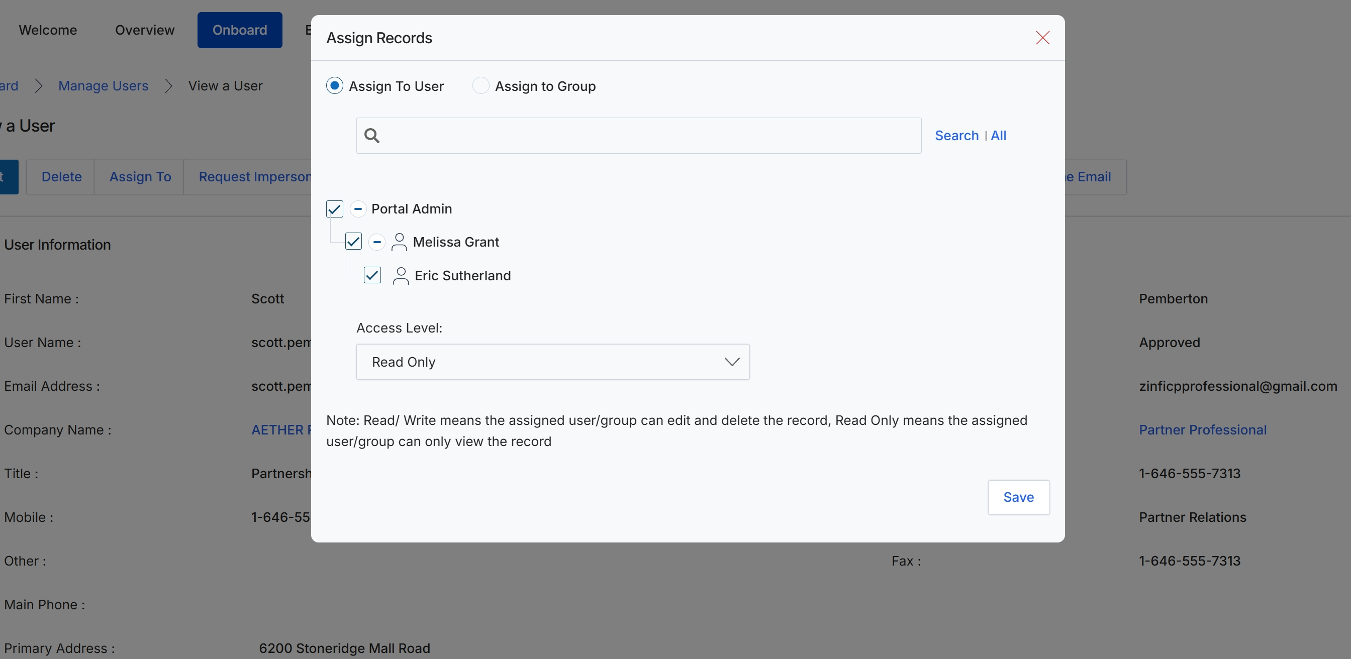 Assign Records modal dialog