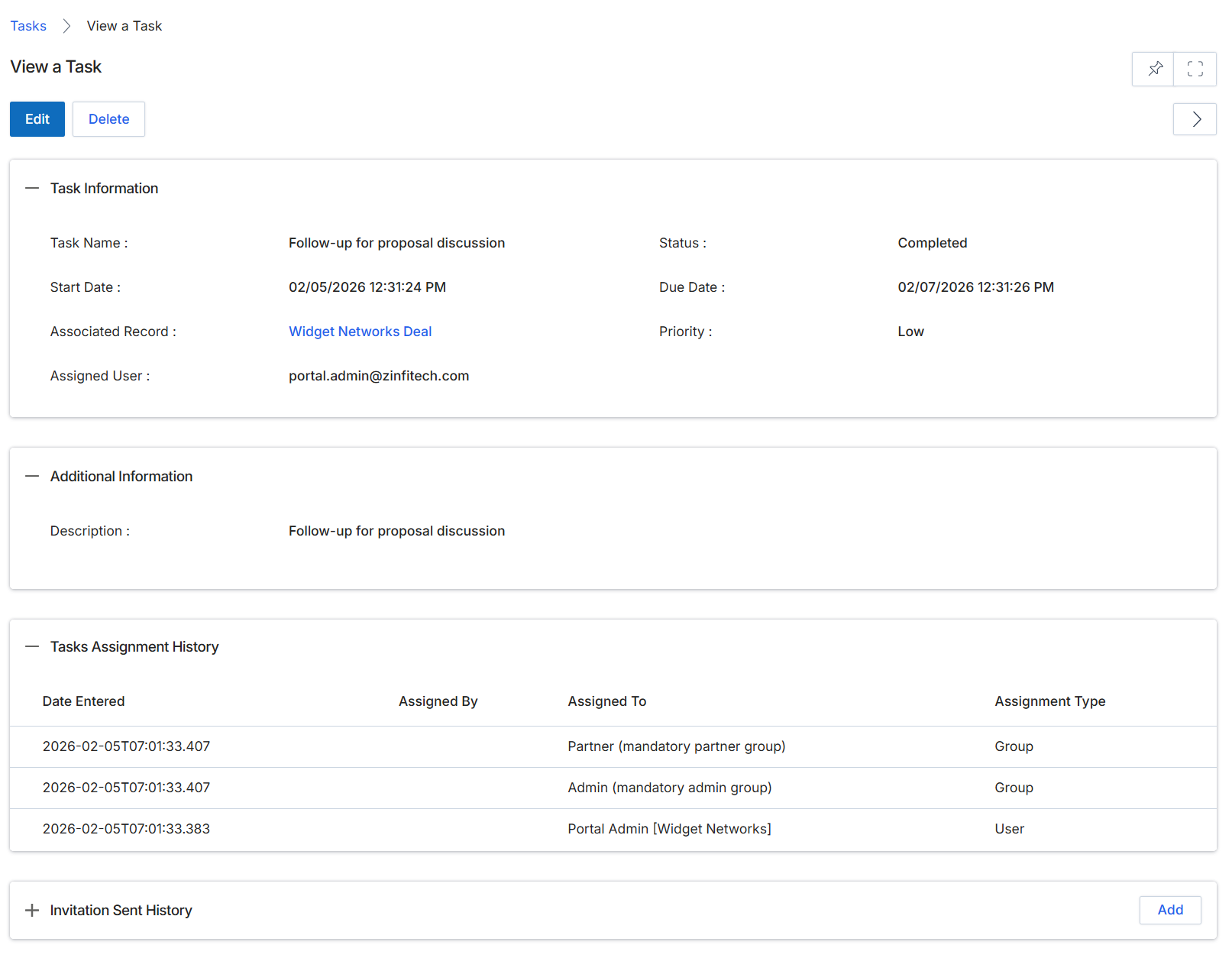 View a Task details screen