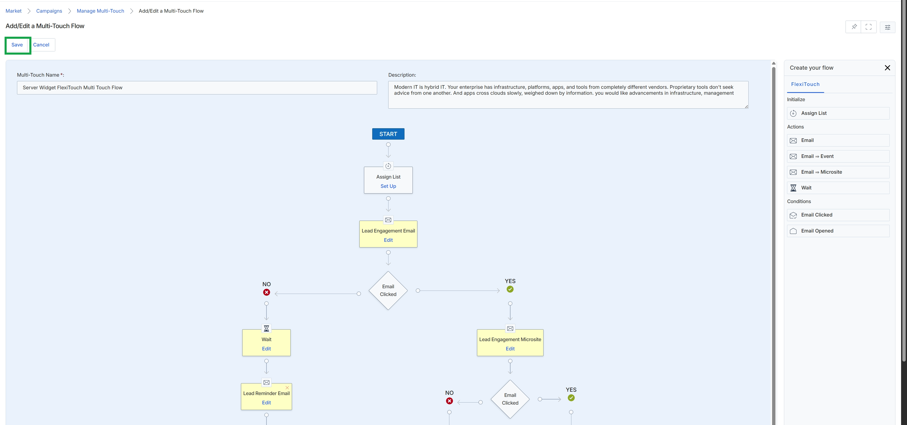 Add/Edit a Multi-Touch Flow screen