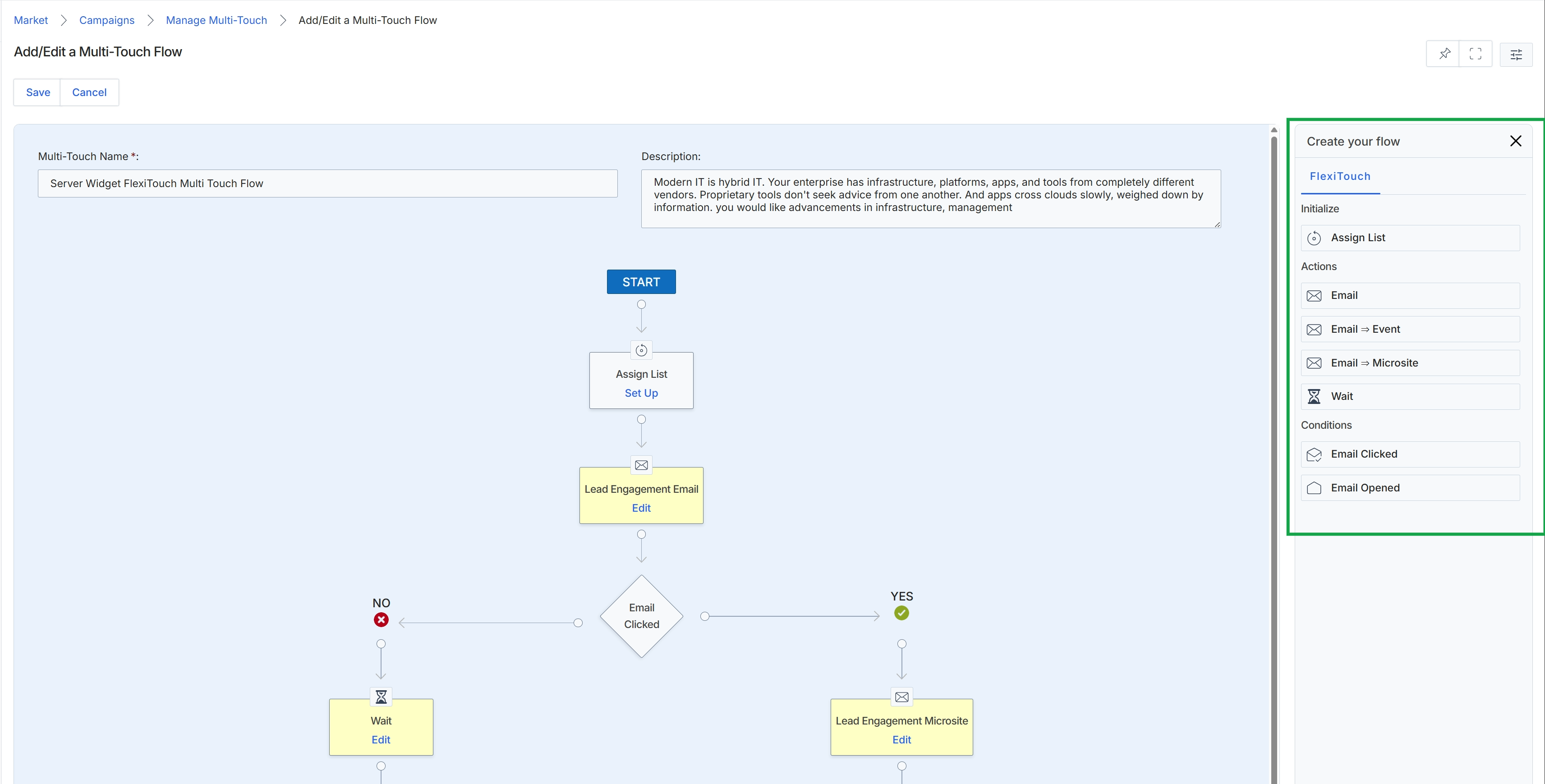 Add/Edit a Multi-Touch Flow workflow builder